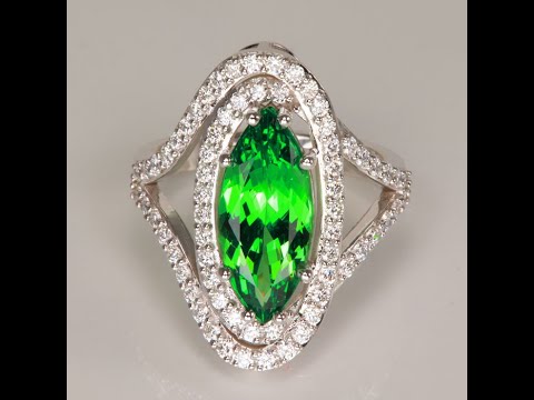 14K White Gold Tsavorite Garnet Ring with Diamonds 4.08 Carats