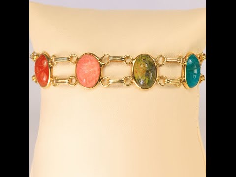 14K Yellow Gold Genuine Gemstone Scarab Bracelet