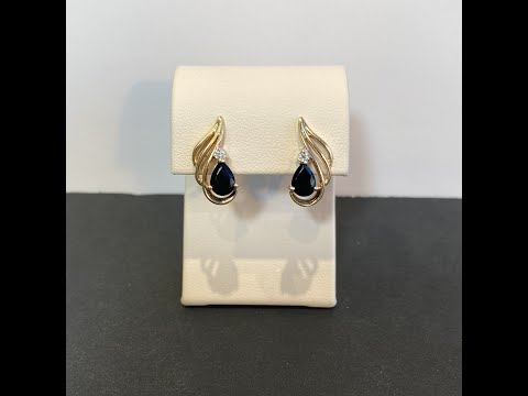 Yellow Gold Pear Shape Black Onyx and Diamond Accent Earrings