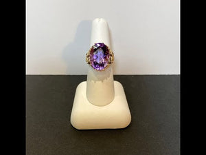 10K Yellow Gold Oval Cut Amethyst Ring 10 Carats