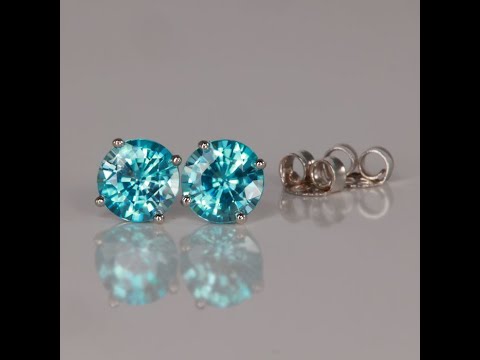 14K White Gold Blue Zircon Stud Earrings 2.70 Carats