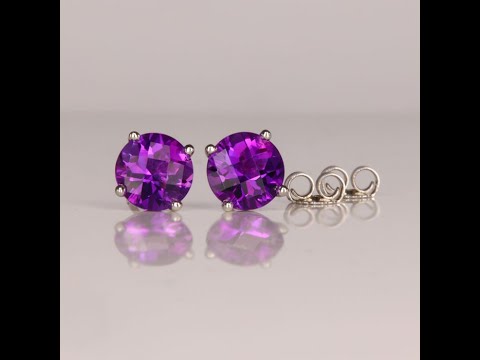 14K White Gold Checkerboard Crown Amethyst Stud Earrings 2.26 Carats