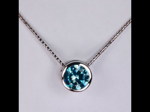 14K White Gold Bezel Set Blue Zircon Necklace 1.21 Carats
