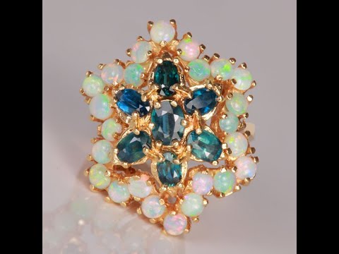 14K Yellow Gold Sapphire and Opal Cocktail Ring 2.00 Carats