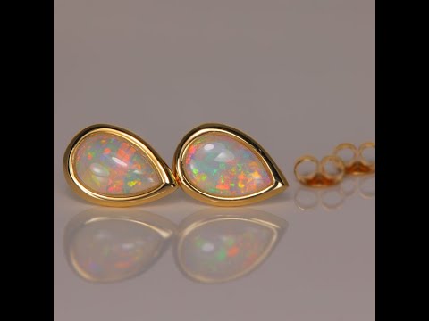 14k Yellow Gold Pear Shape Australian Opal Earrings 1.40 Carats