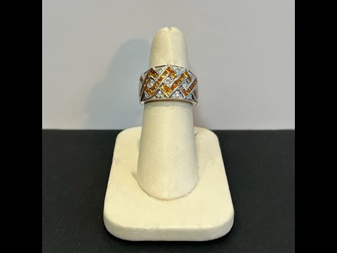 18K White Gold Golden Yellow Natural Sapphire and Diamond Ring