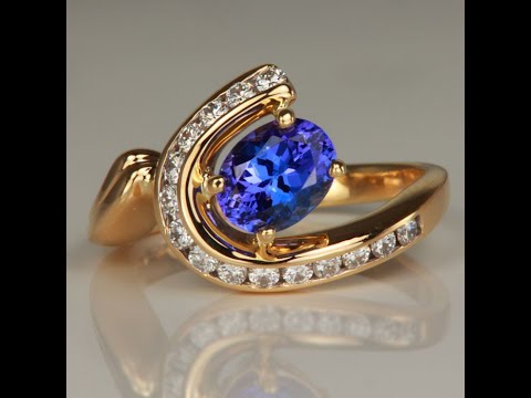 14K Yellow Gold Oval Tanzanite and Channel Set Diamond Ring 1.45 Carats