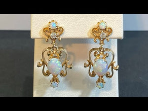 14K Yellow Gold Australian Opal and Diamond Earrings