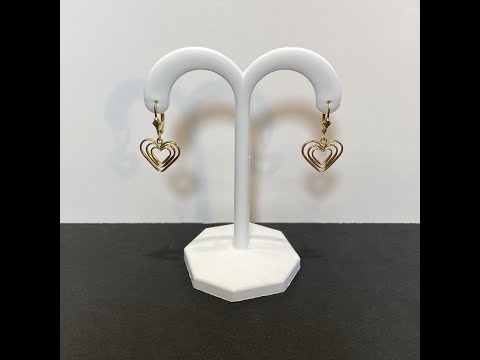 14K Yellow Gold Triple Heart Earrings