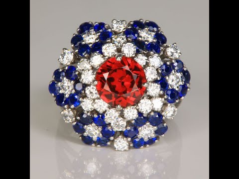 Estate Sapphire Garnet and Diamond Ring