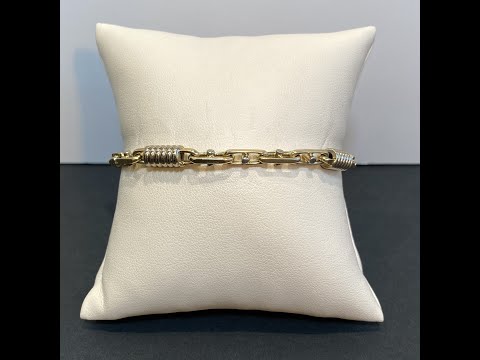 14K Two Tone Gold Spring and Chain Link Bracelet 9"