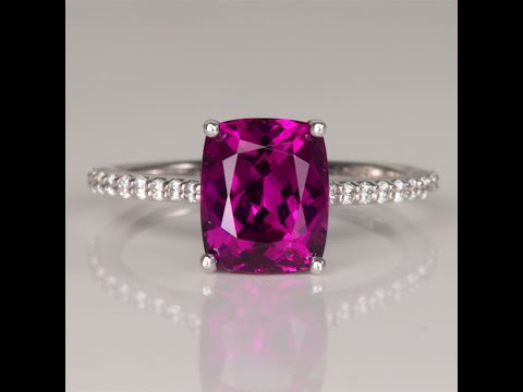 3.38ct Cushion Purple Garnet Ring with Diamonds in 14k White Gold