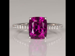 3.38ct Cushion Purple Garnet Ring with Diamonds in 14k White Gold