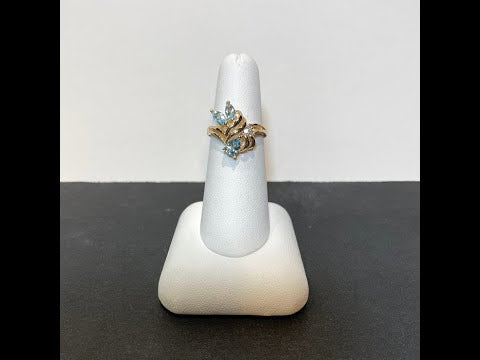 10K Yellow Gold Sky Blue Topaz and Diamond Accent Ring