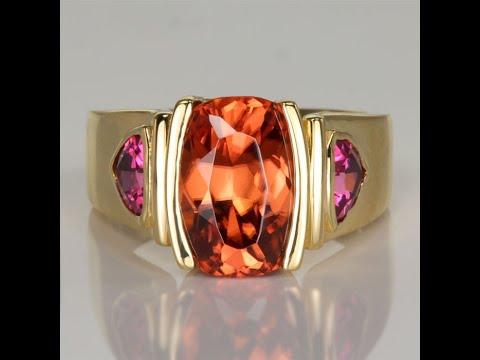 6.74 Carats Imperial Zircon and Garnet Ring in 18K Yellow Gold
