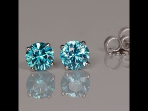 14K White Gold Blue Zircon Earrings 1.31 Carats