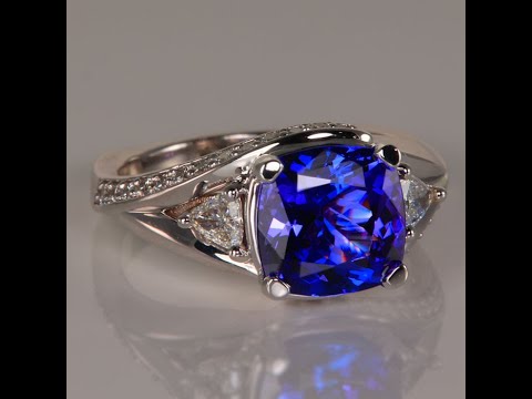 14K White Gold Square Cushion Tanzanite Ring 3.22 Carats