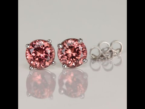 2.93ct Peachy Color Imperial Zircon Earrings in White Gold
