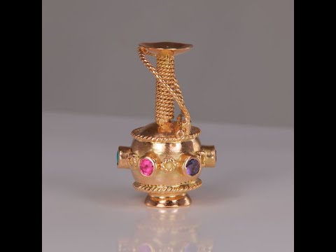 14K Yellow Gold and Synthetic Gem Hookah Charm