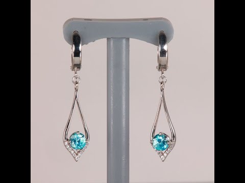 14K White Gold Blue Zircon Earrings 1.20 Carats