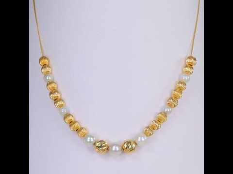 14K Yellow Gold Pearl Bead Necklace