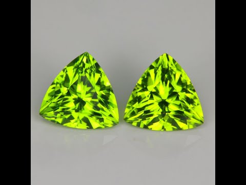 Trilliant Cut Peridot Pair 7.04 Total Carats