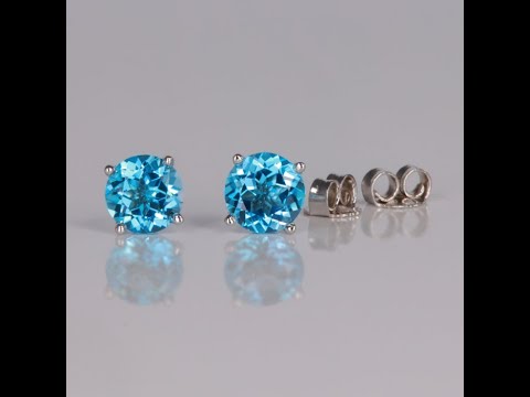 14K White Gold Swiss Blue Topaz Stud Earrings 1.82 Carats