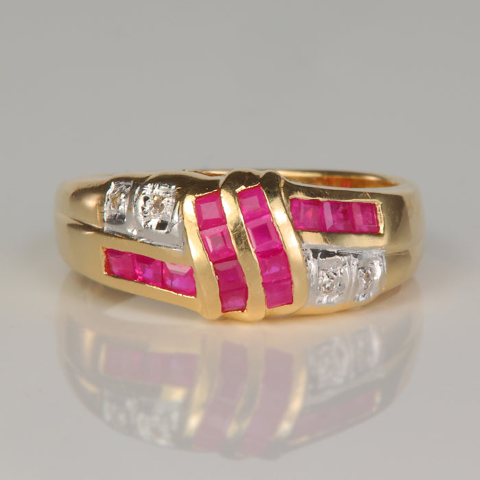 yellow gold ruby and diamond estate ring