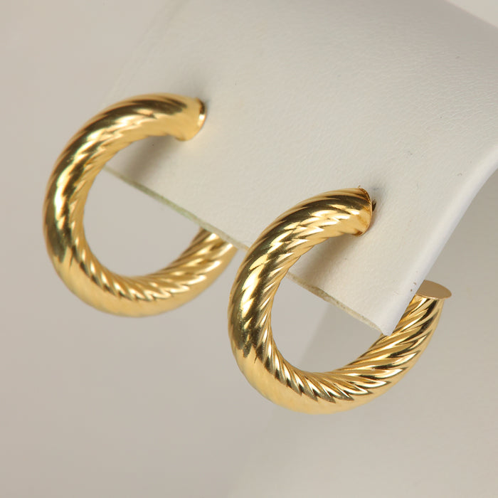 yellow gold estate hoop twist style earrings