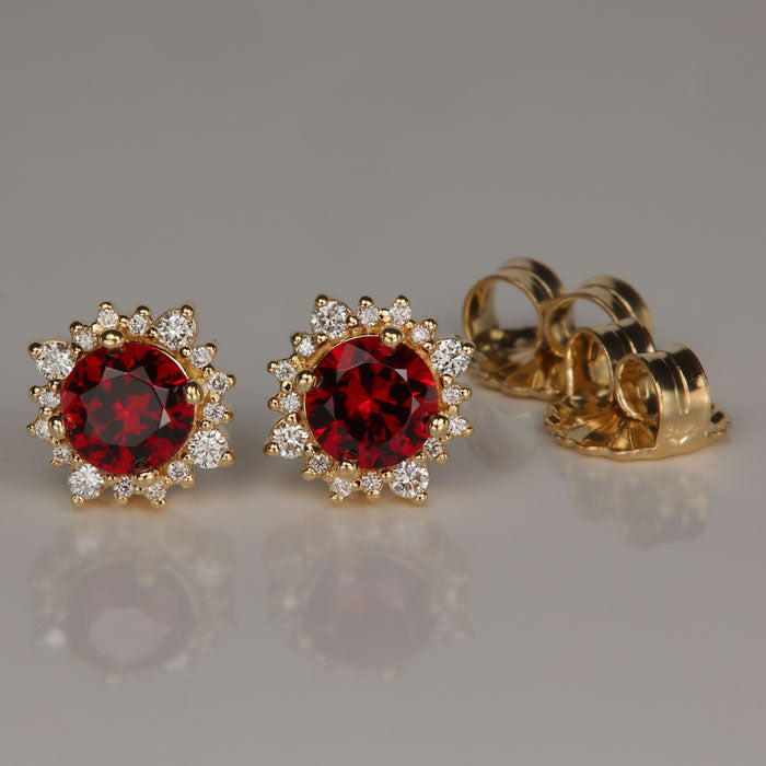 yellow gold garnet and diamond studs