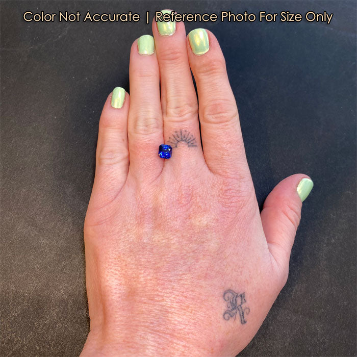 blue radiant cut sapphire size to a hand