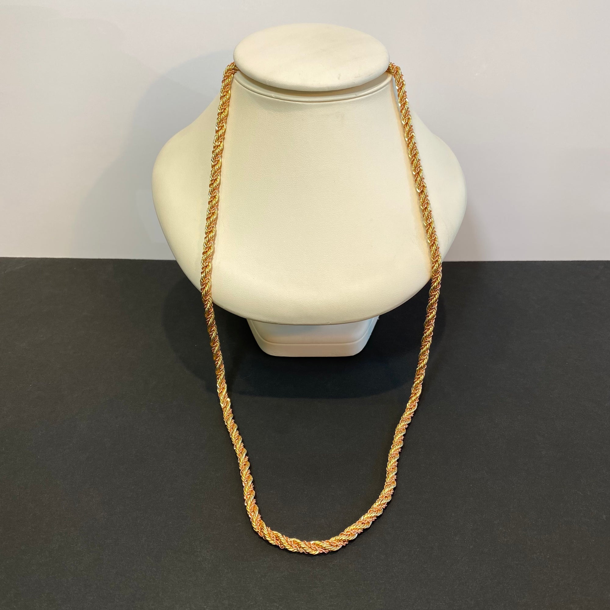 yellow gold and rose gold rope necklace