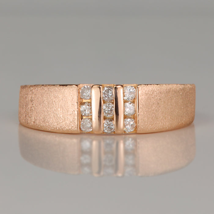 brushed texture rose gold estate ring with diamond accents