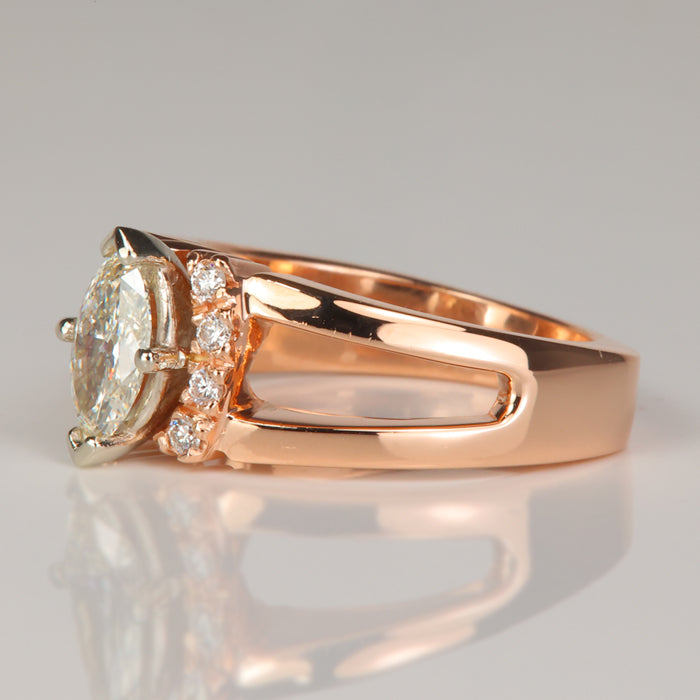 estate rose gold marquise and round diamond ring