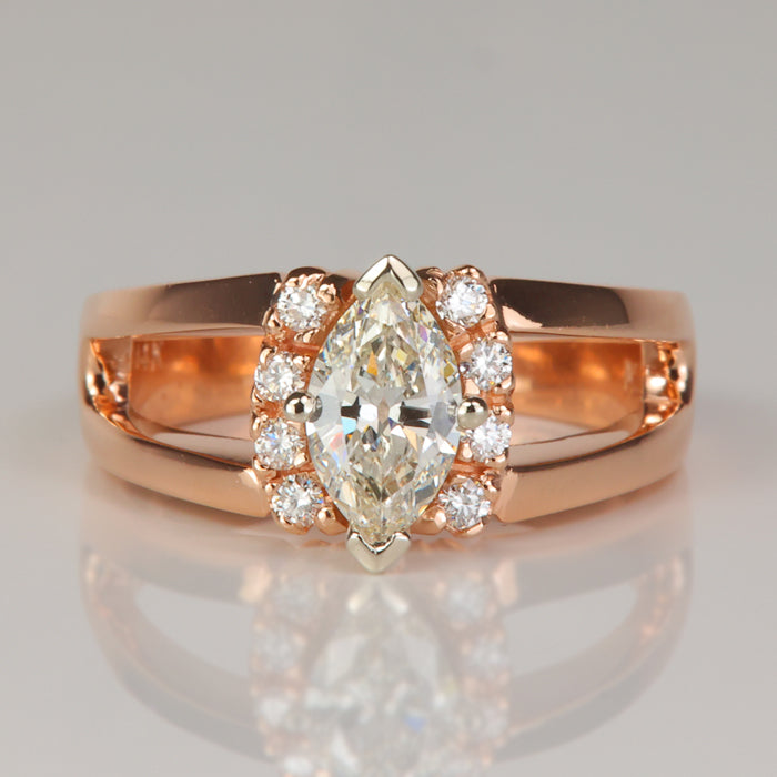 estate rose gold marquise and round diamond ring