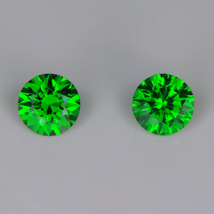 green color demantoid garnet gemstone pair round brilliant cut
