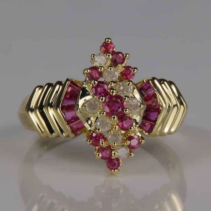 yellow gold estate ring with rubies and diamonds 
