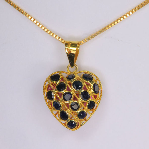 18K Yellow Gold Ruby and Sapphire Dual Sided Heart Pendant 1.00 