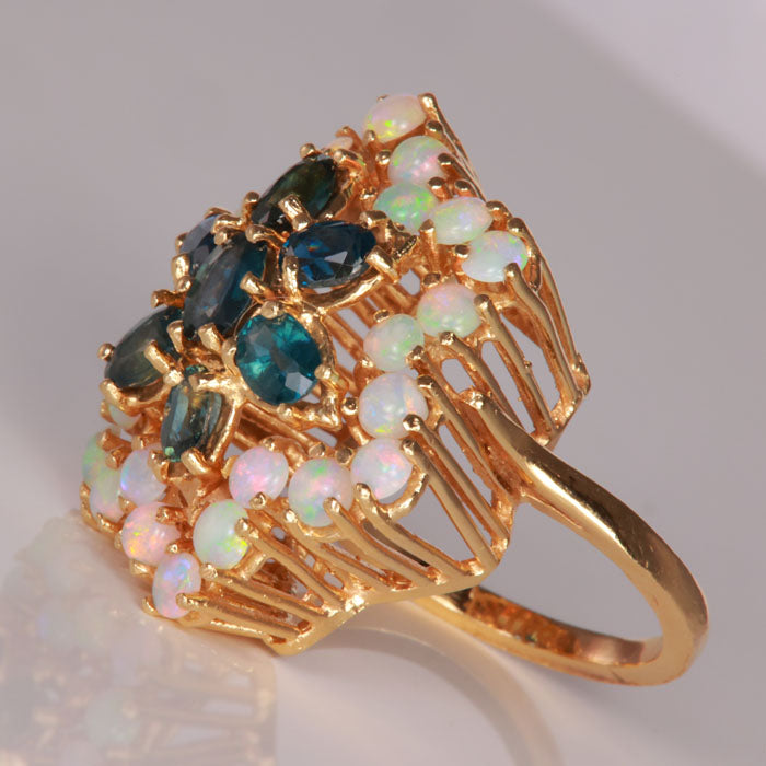 sapphire opal estate ring in yellow gold