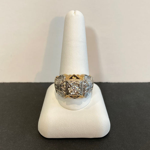 14K White and Yellow Gold and Diamond Scottish Rite Masonic Ring