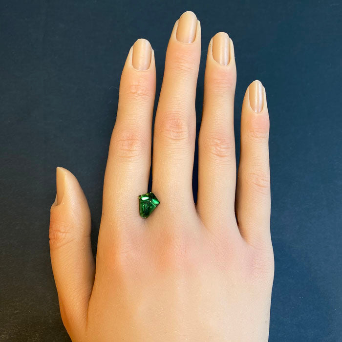 chrome tourmaline green gem shield cut