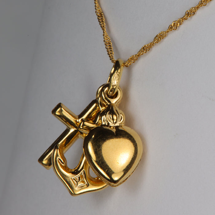 pendant necklace yellow gold heart cross anchor