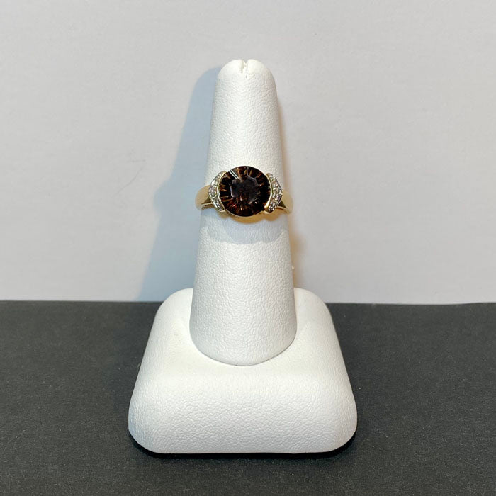yellow gold smoky quartz diamond ring