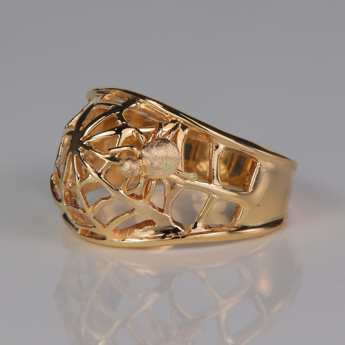 yellow gold spider and web estate ring 