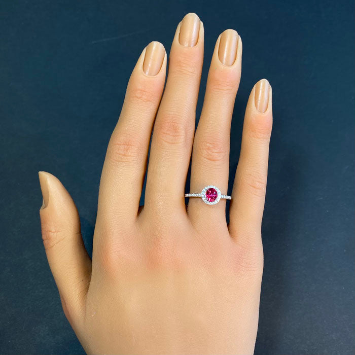 white gold diamond pink spinel ring