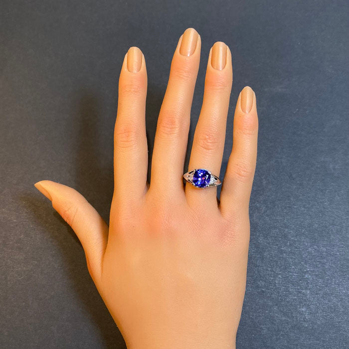 square cushion tanzanite ring diamonds white gold