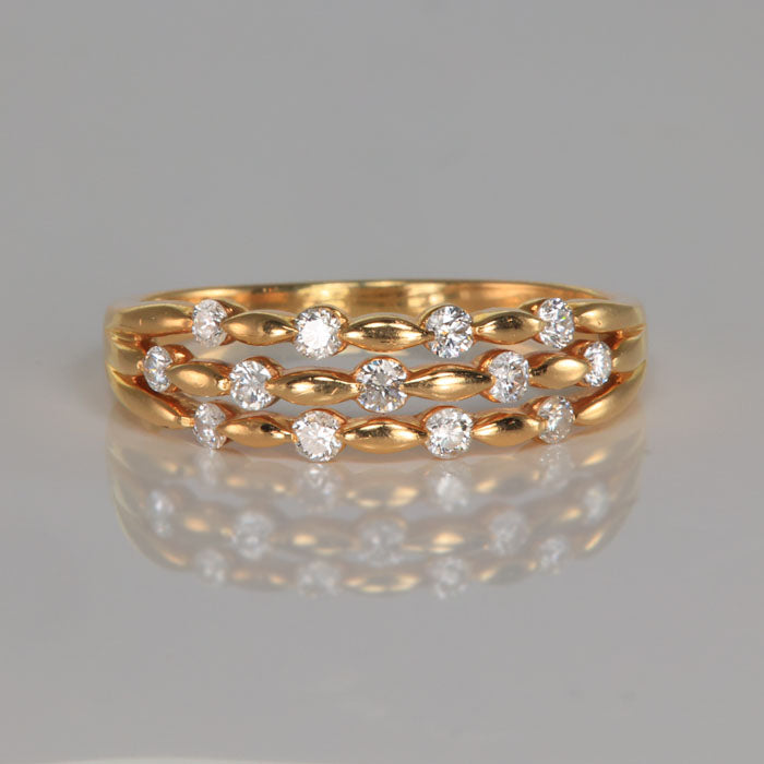 diamond and yellow gold stacked half eternity ring