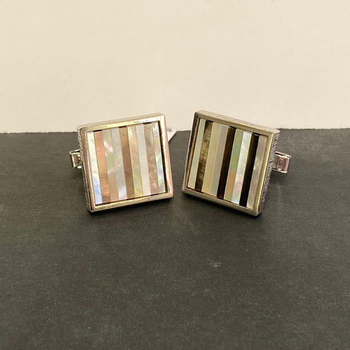 sterling silver and abalone stripe cufflink pair