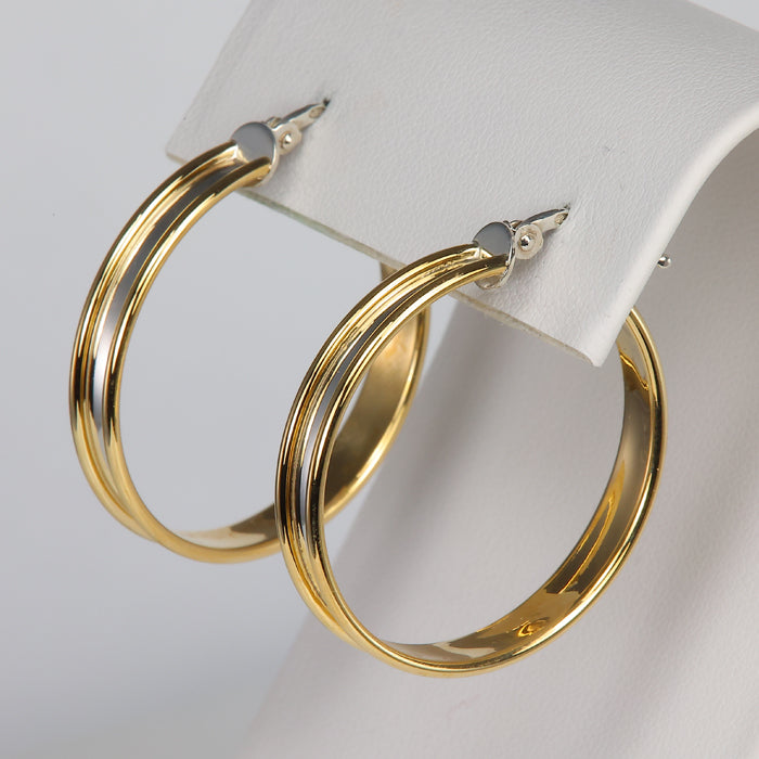 yellow gold hoop earrings with sterling silver 
