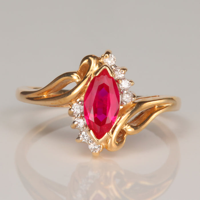 marquise cut synthetic ruby ring with diamond accents